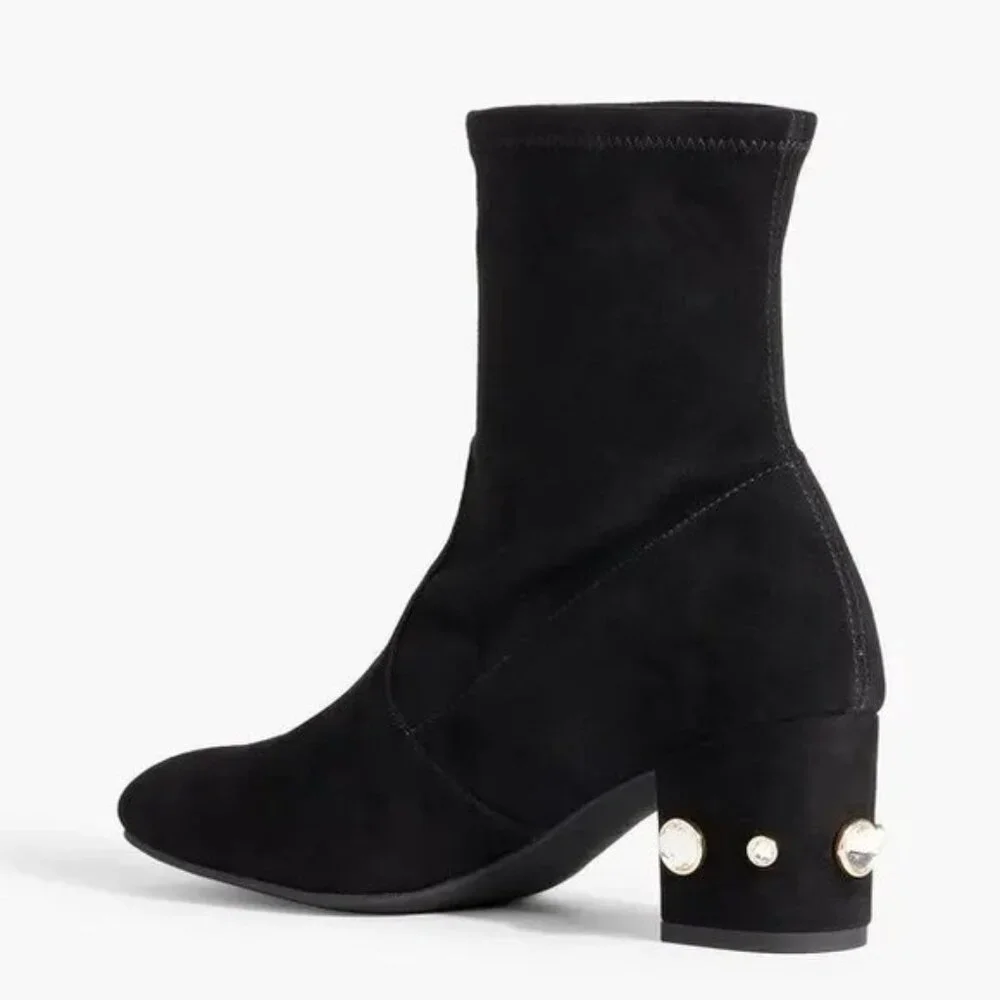 Stuart Weitzman Allshine Crystal-Embellished Suede Ankle Boots Sz 7.5 NEW